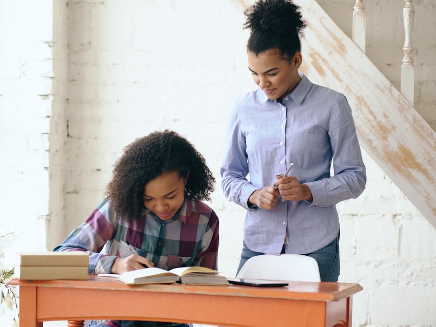 A mentor helping a student with schoolwork, representing PWCDC's Educational Support program (stock photo placeholder)